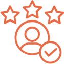 Icon with person and three stars with a checkmark